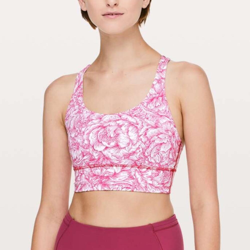 Lululemon Energy Bra Long Line Floral Bloom White Star Ruby / Star Ruby Size 6